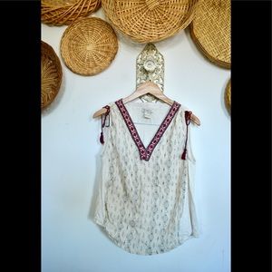 Embroidered Cream Sleeveless Top